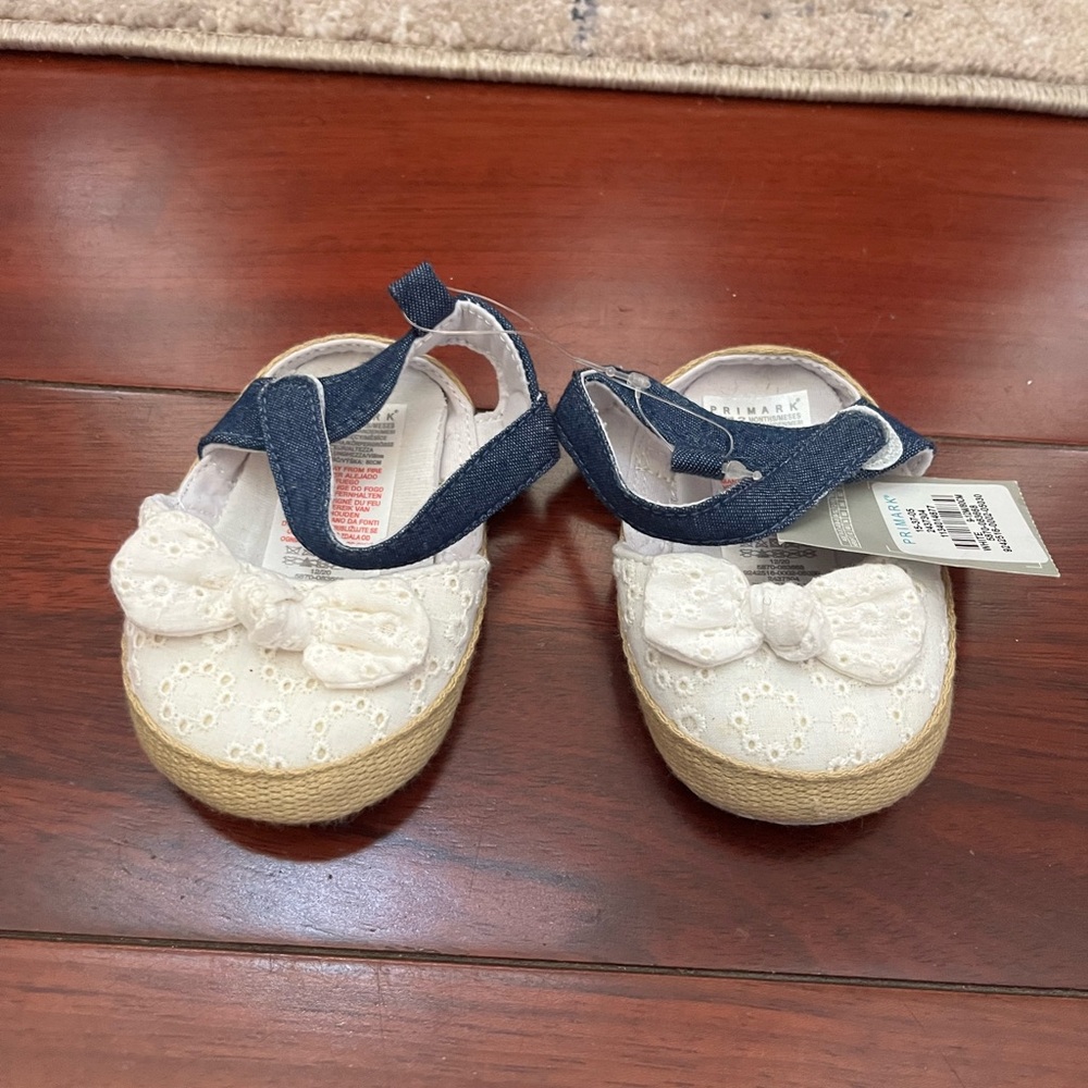 Primark Infant White and Blue Bow Shoes